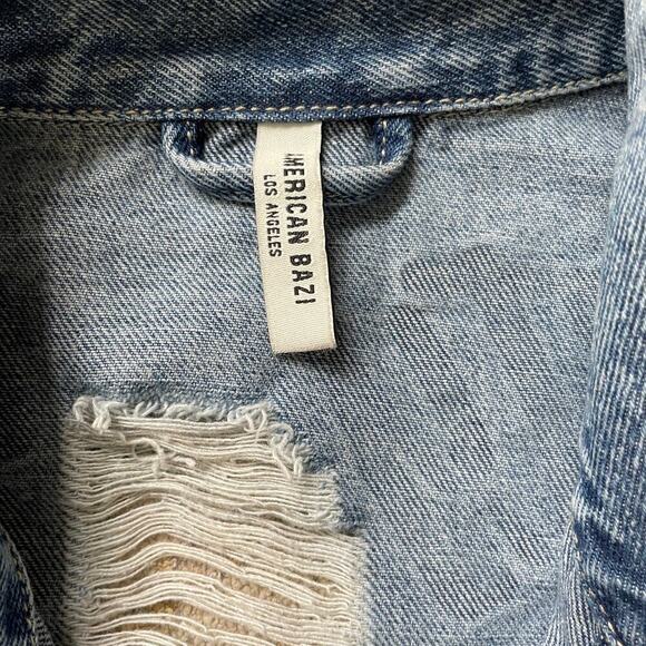 American Bazi Oversized Denim Jacket S | Graffiti Text, Distressed, Longline Fit - Picture 9 of 9
